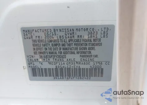 2015 Nissan Sentra S from USA, damaged, VIN 3N1AB7AP2FY282422